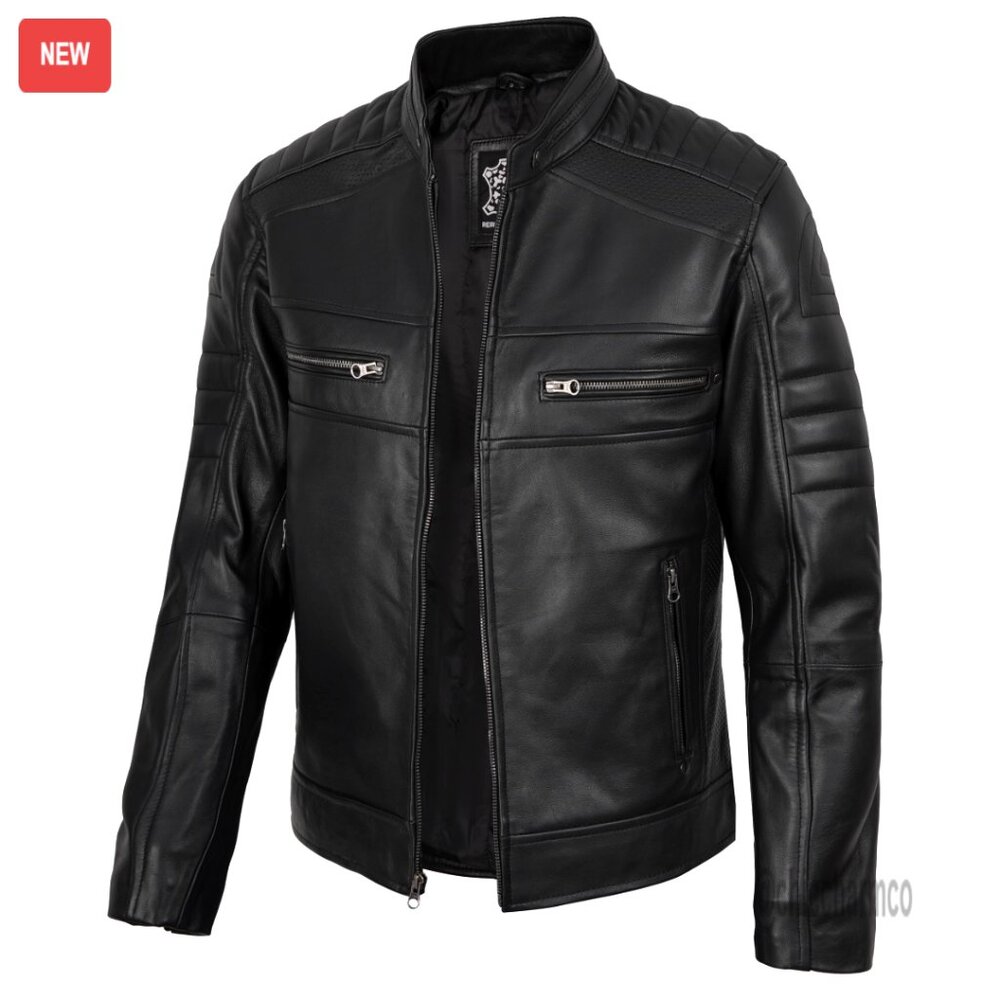 Cafe Racer Leather Jacket Men Lambskin Moto Style Classic Retro Biker